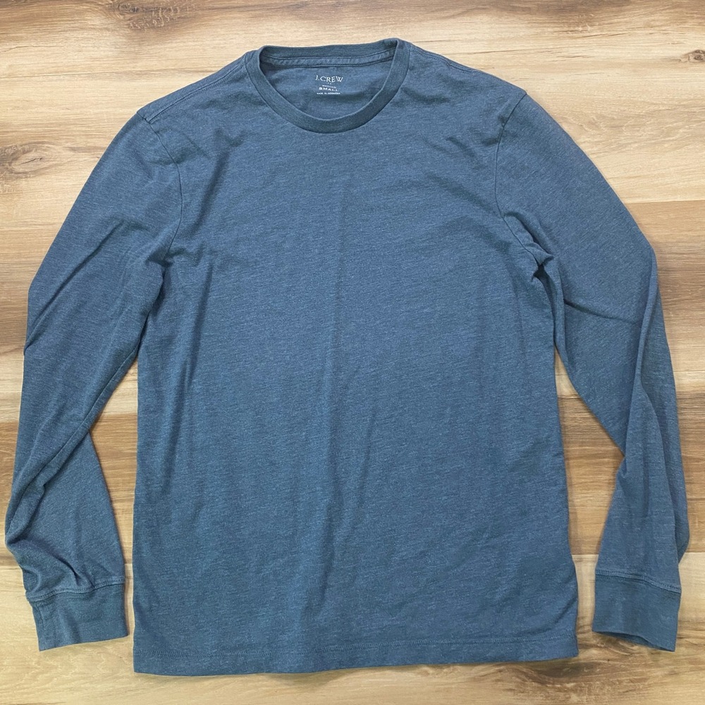 J.Crew Long Sleeve T-Shirt Small Washed Cotton Blend Crewneck Blue‎ Heathered
